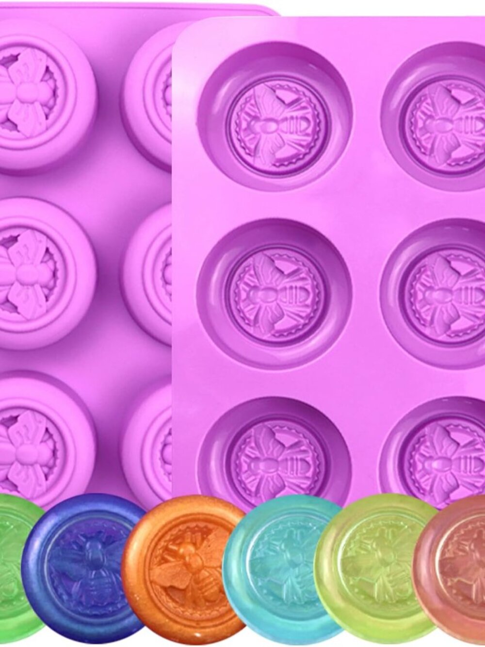 Bee Silicone Molds, 2 Pack Round Bee Soap Mold 6-Cavity